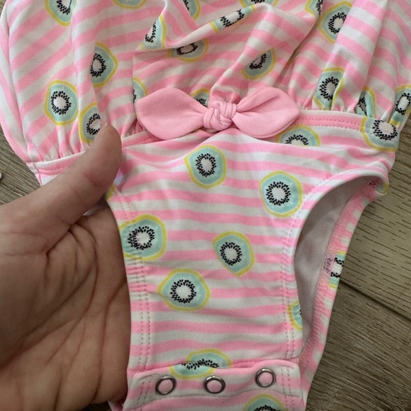 NWT girls 9 mths Kat & Jack Pink Striped Baby Swimsuit with Kiwi Print - Picture 3 of 6
